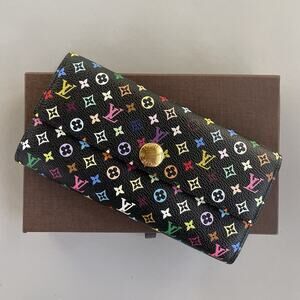 Louis Vuitton Long Wallet Portefeuille Sarah Black Multicolor Takashi Murakami